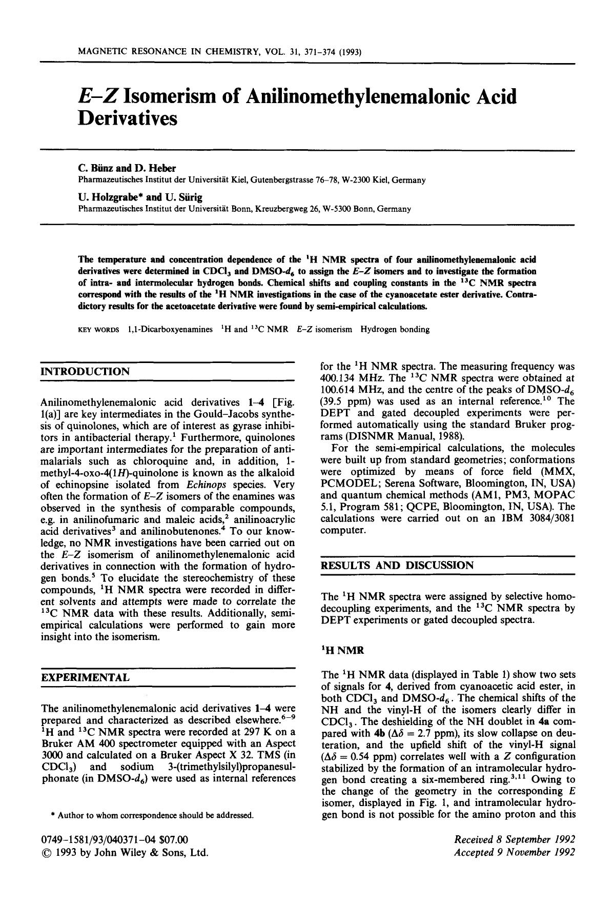 E-Z isomerism of anilinomethylenemalonic acid derivatives by Unknown