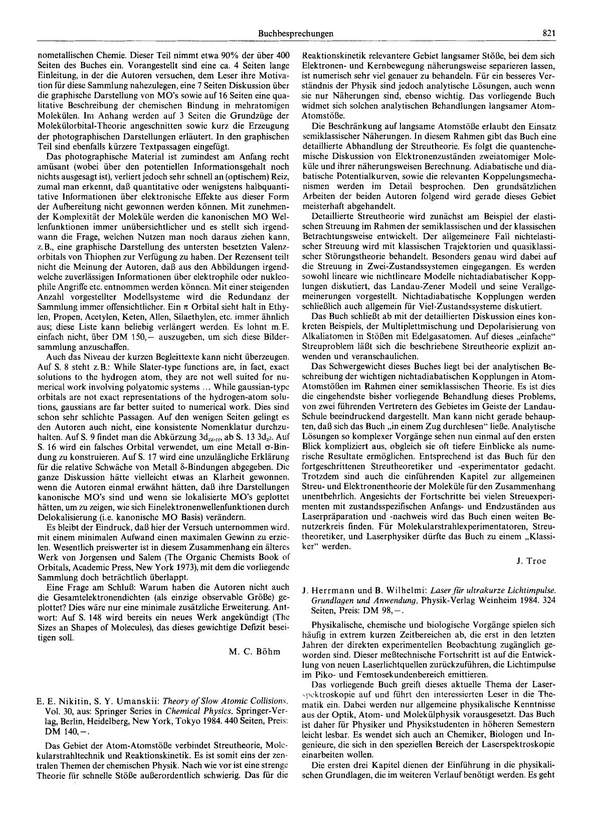 E. E. Nikitin, S. Y. Umanskii: Theory of Slow Atomic Collisions. Vol. 30, aus: Springer Series in Chemical Physics, Springer-Verlag, Berlin, Heidelberg, New York, Tokyo 1984. 440 S by Unknown