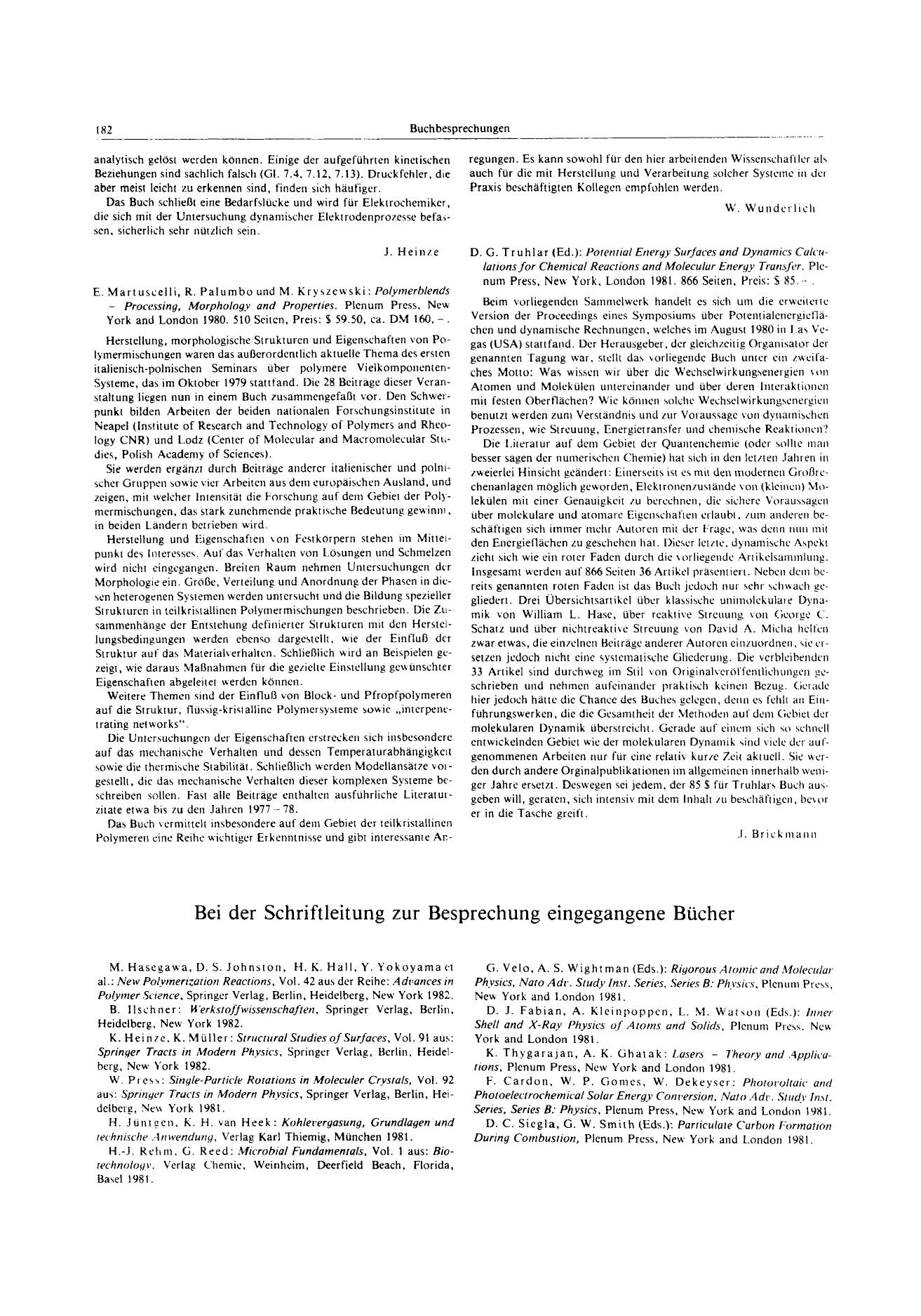 E. Martuscelli, R. Palumho und M. Kryszewski: Polymerblends - Processing, Morphology and Properties. Plenum Press, New York and London 1980. 510 Seiten, Preis: [dollar] 59.50, ca. DM 160,-. by Unknown