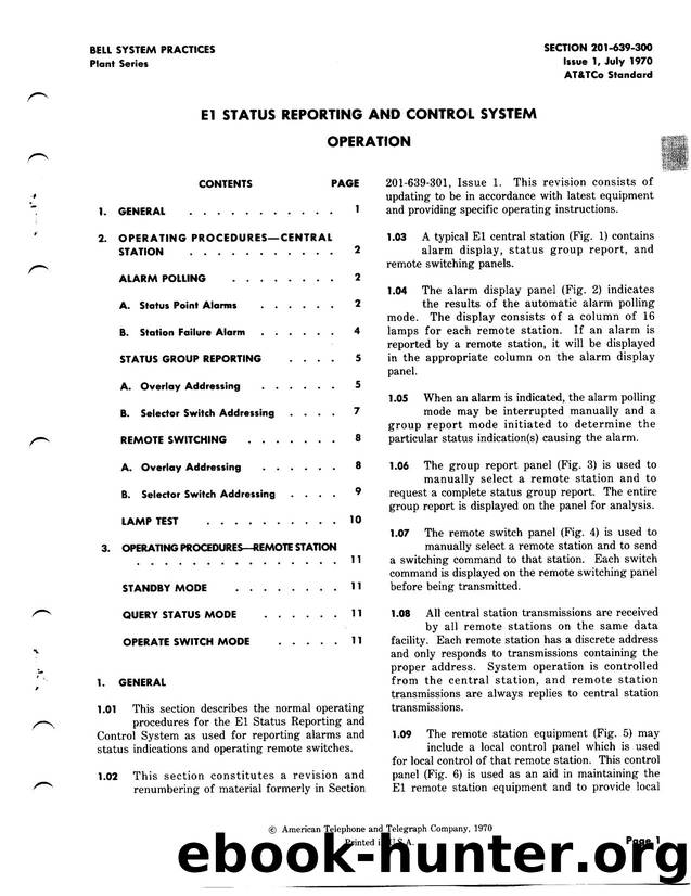 E1 Status Reporting and Control System Operation by Unknown