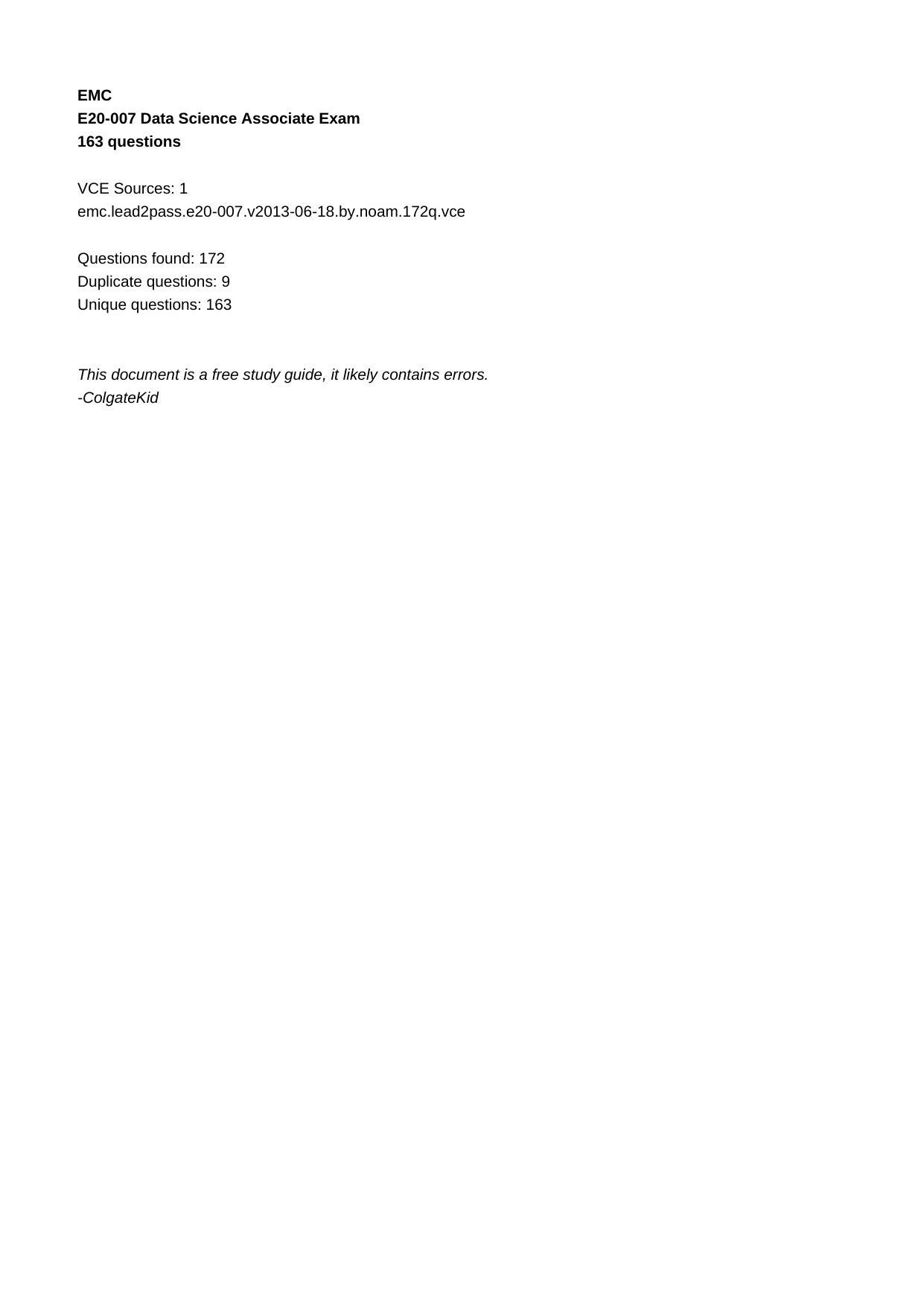 E20-007 Data Science Associate Exam by Unknown