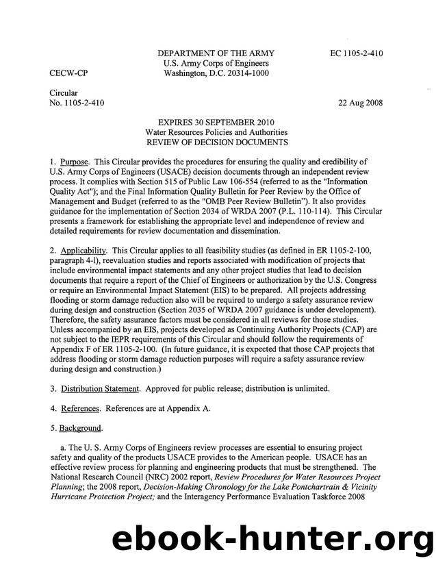 EC 1105-2-410 Water Resources Policies and Authorities Review of Decision Documents by Unknown