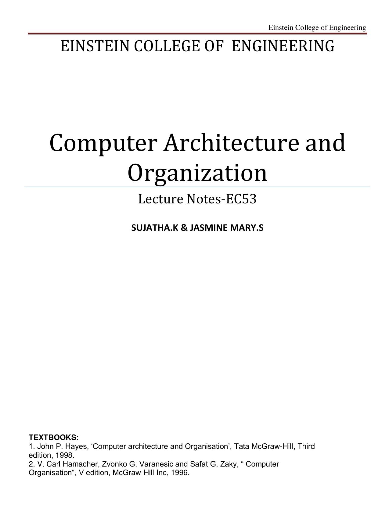 EC53-Computer Organization and Architecture by SUJATHA.K & JASMINE .S