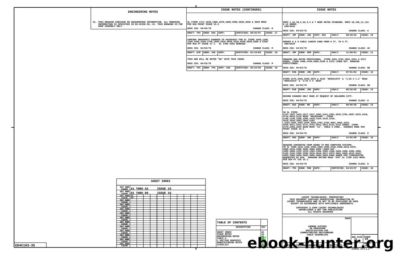 ED-4C193-35 COMMON SYSTEMS 3B PROCESSOR SPECIFICATION FOR CONNECTORIZED SWITCHBOARD CABLE ASSEMBLIES by Lucent Technologies
