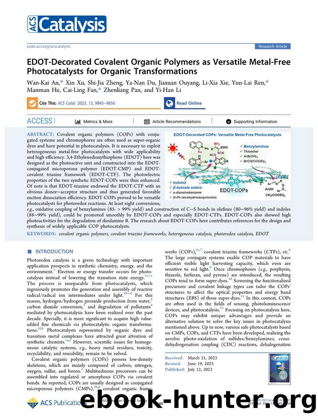 EDOT-Decorated Covalent Organic Polymers as Versatile Metal-Free Photocatalysts for Organic Transformations by unknow