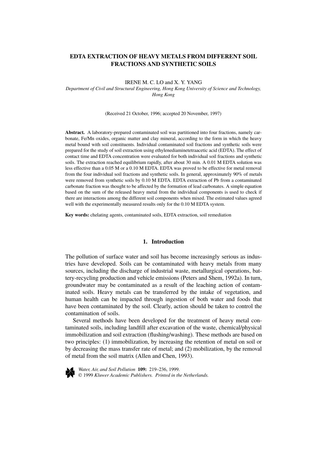 EDTA Extraction of Heavy Metals from Different Soil Fractions and Synthetic Soils by Unknown