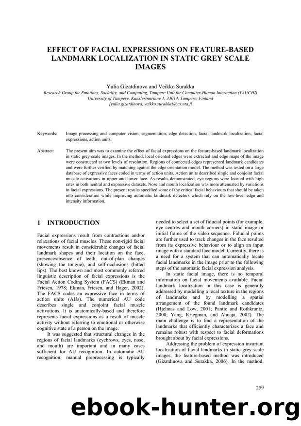 EFFECT OF FACIAL EXPRESSIONS ON FEATURE-BASED LANDMARK LOCALIZATION IN STATIC GREY SCALE IMAGES by Yulia Gizatdinova and Veikko Surakka