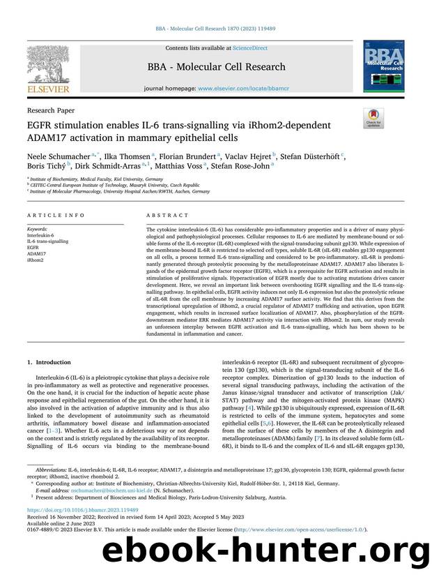 EGFR stimulation enables IL-6 trans-signalling via iRhom2-dependent ADAM17 activation in mammary epithelial cells by unknow