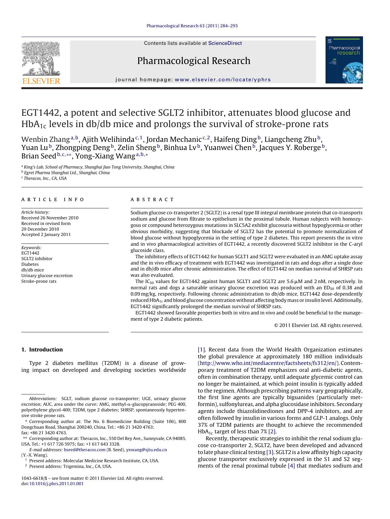EGT1442, a potent and selective SGLT2 inhibitor, attenuates blood glucose and HbA1c levels in dbdb mice and prolongs the survival of stroke-prone rats by Wenbin Zhang
