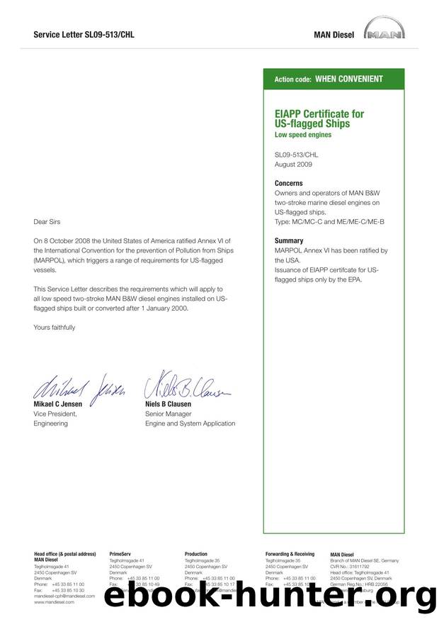 EIAPP Certificate for US-flagged Ships - Low speed engines by MAN Diesel