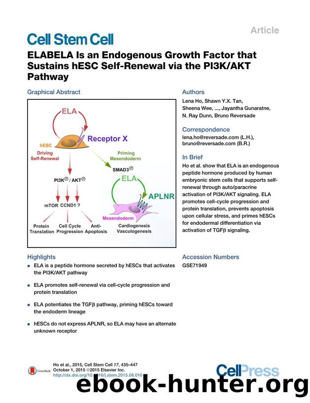 ELABELA Is an Endogenous Growth Factor that Sustains hESC Self-Renewal via the PI3KAKT Pathway by unknow