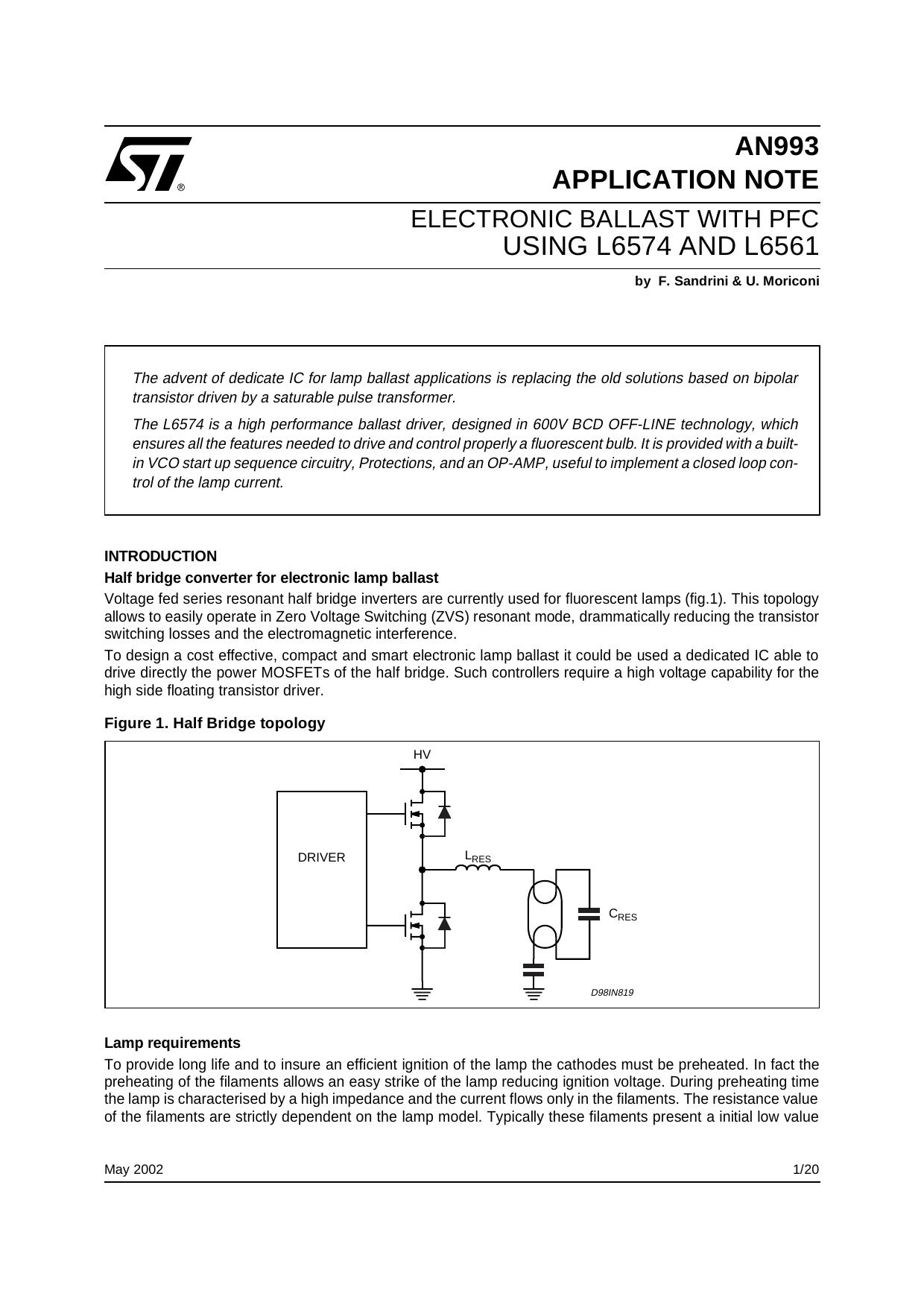 ELECTRONIC BALLAST WITH PFC USING L6574 AND L6561 by STMicroelectronics