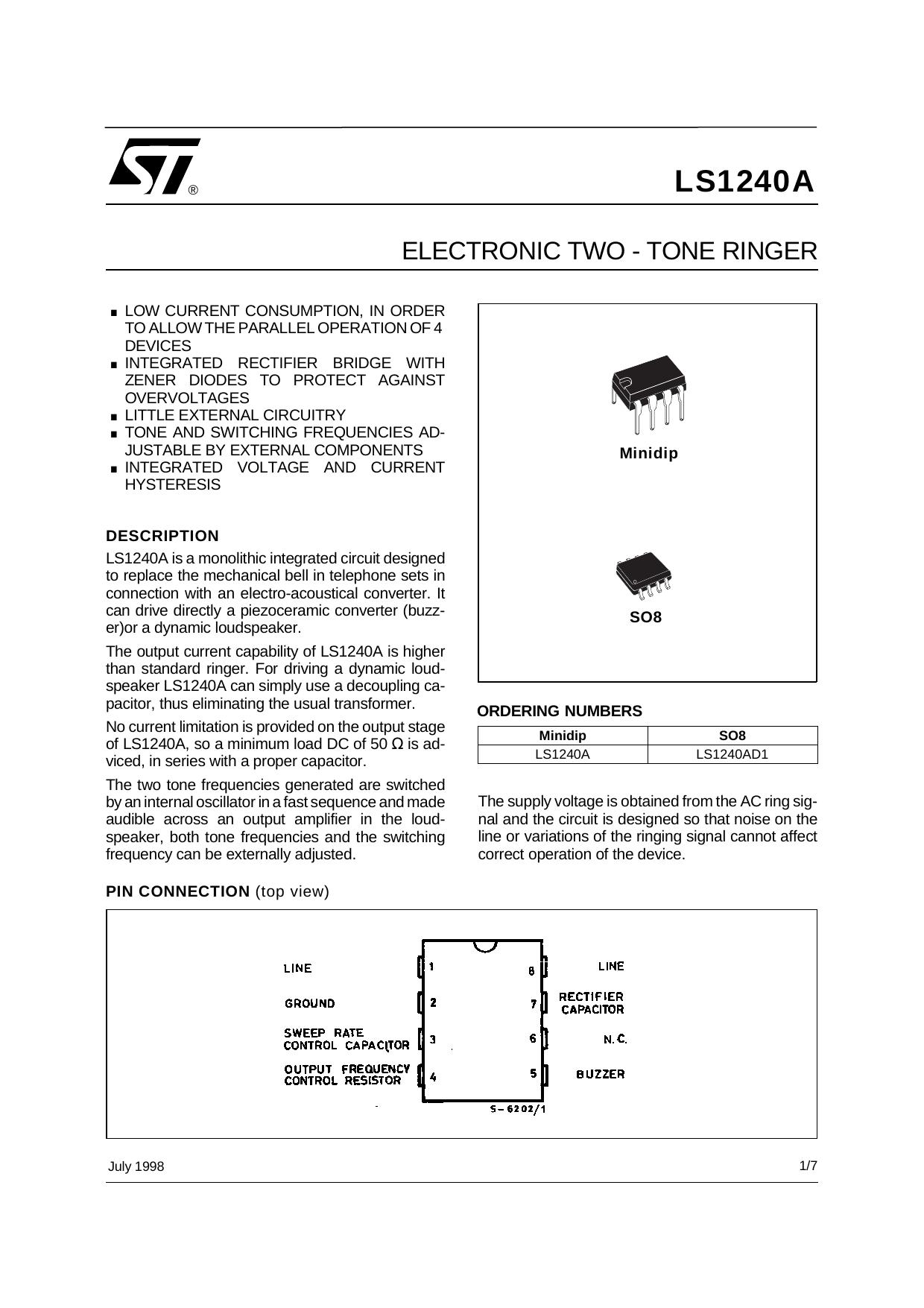 ELECTRONIC TWO-TONE RINGER by STMicroelectronics