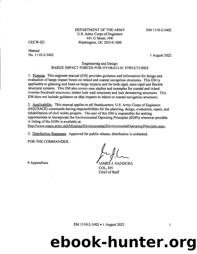 EM 1110-2-3402, Barge Impact Forces For Hydraulic Structures by CECW-CE: Lyman Alexander