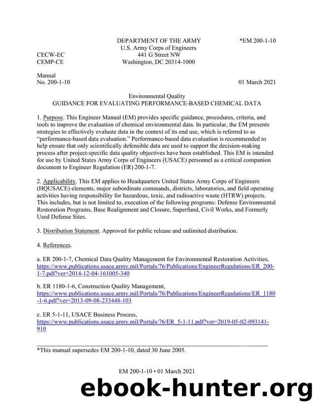 EM 200-1-10, Guidance for Evaluating Performance-Based Chemical Data by CECW-E and CEMP-CE