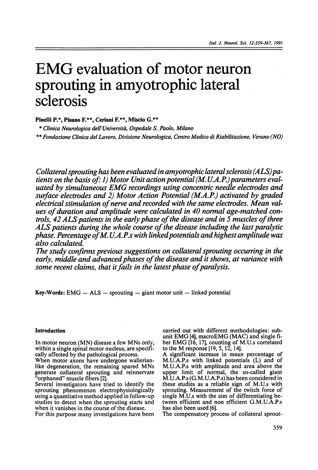 EMG evaluation of motor neuron sprouting in amyotrophic lateral sclerosis by Unknown