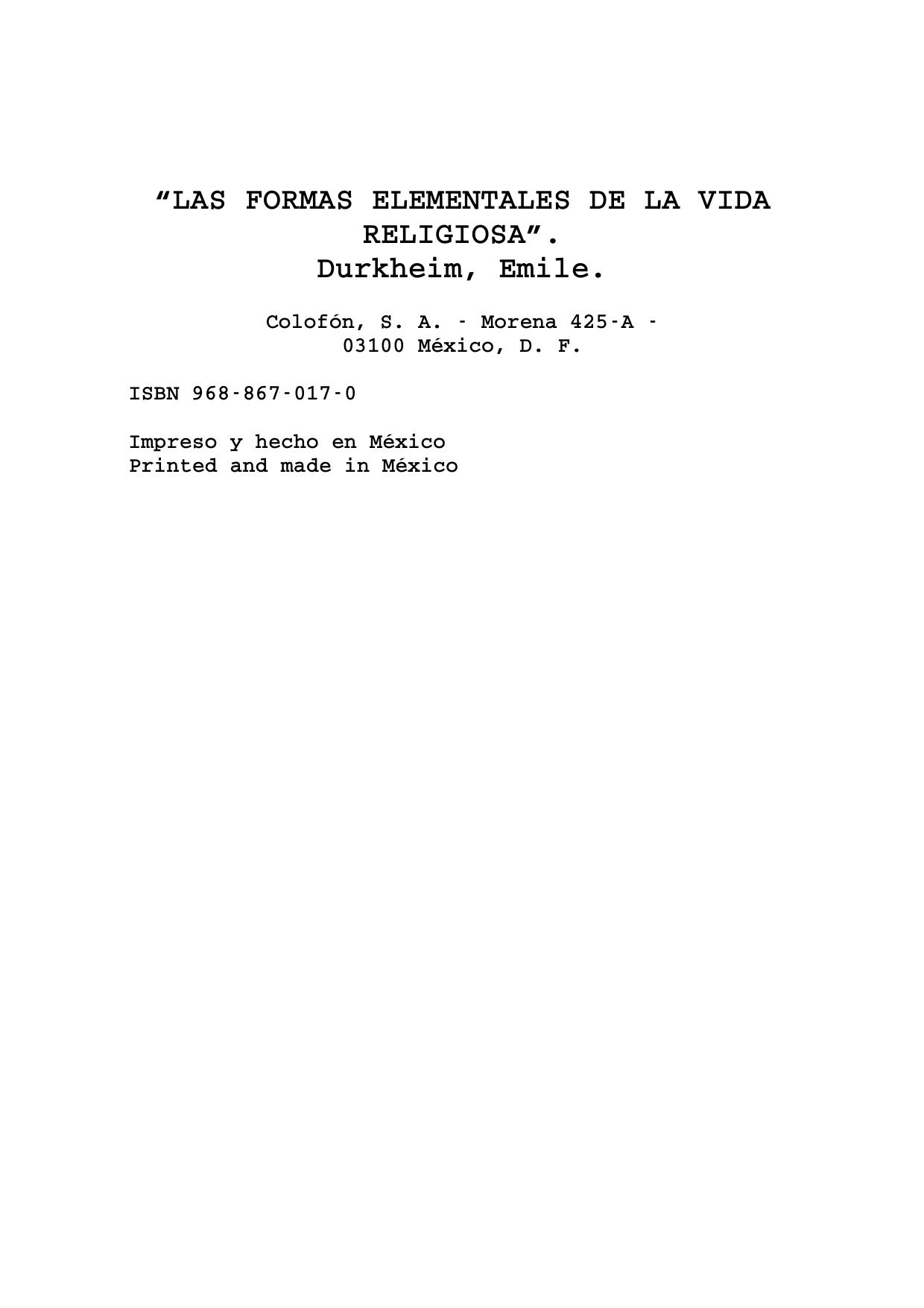EMILE DURKHEIM LAS FORMAS ELEMENTALES DE LA VIDA RELIGIOSA by Arnaldo Martinez