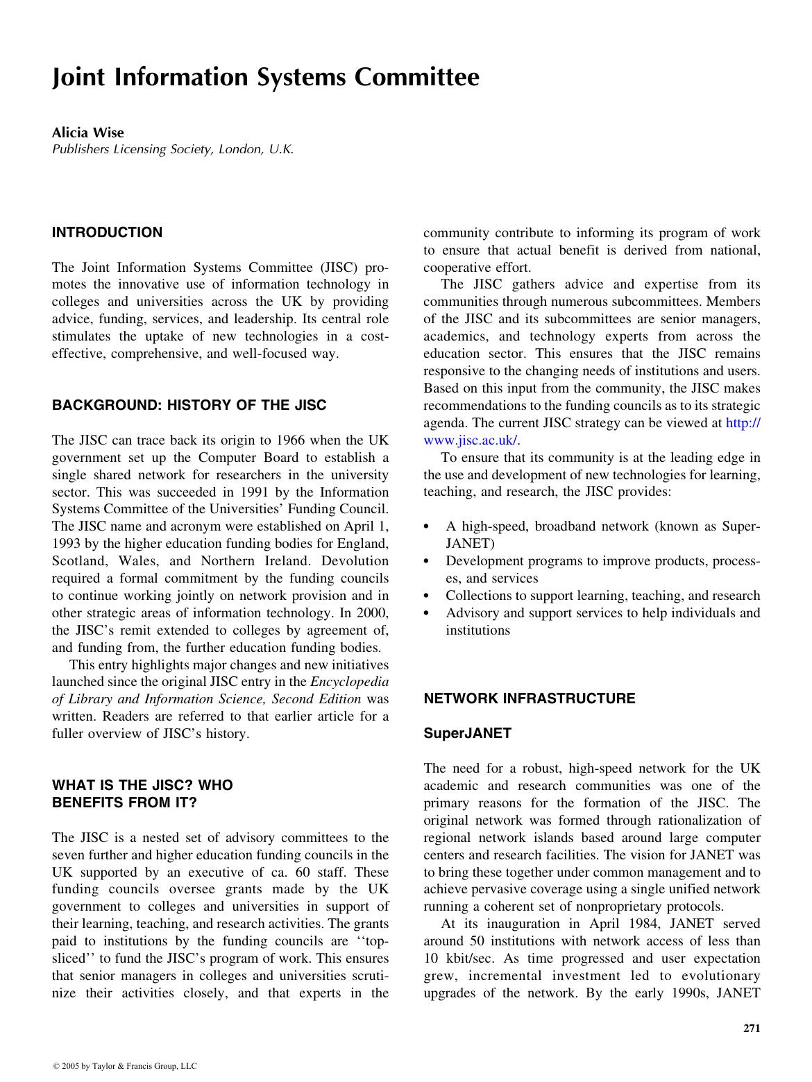 ENCYCLOPEDIA OF LIBRARY AND INFORMATION SCIENCE, SECOND EDITION by Alicia Wise