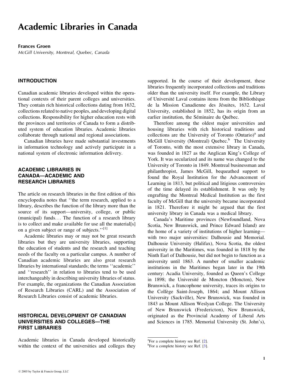 ENCYCLOPEDIA OF LIBRARY AND INFORMATION SCIENCE, SECOND EDITION by Frances Groen