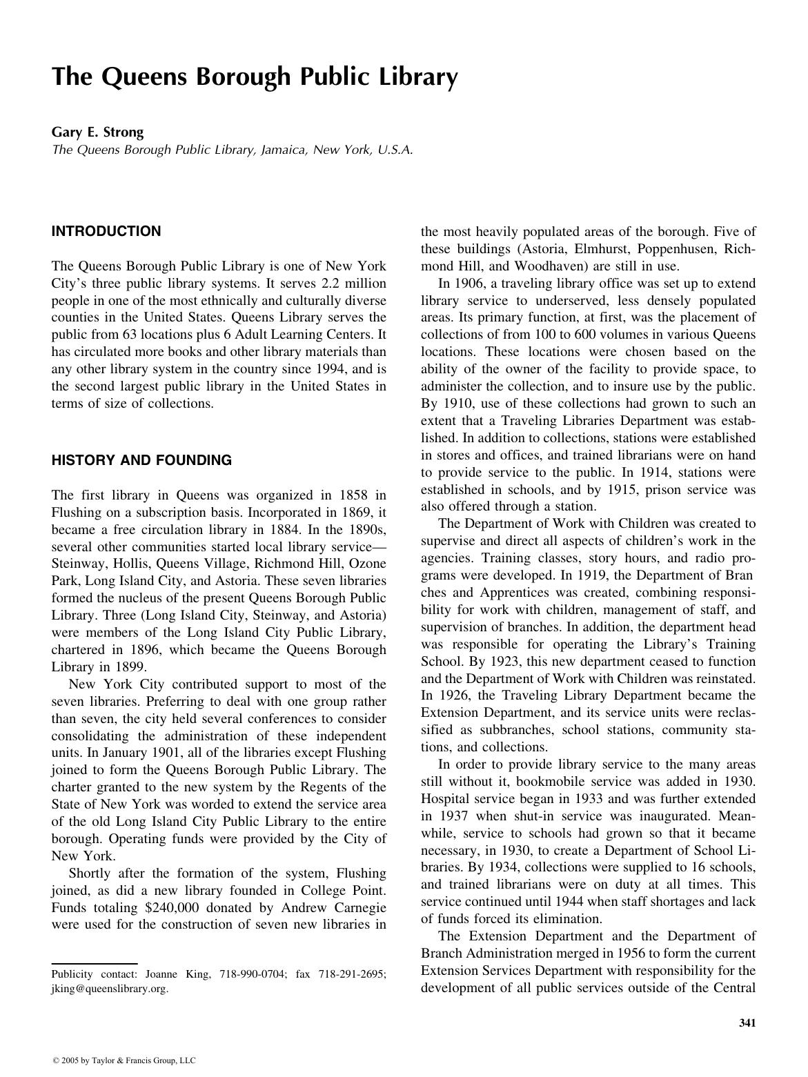 ENCYCLOPEDIA OF LIBRARY AND INFORMATION SCIENCE, SECOND EDITION by Gary E. Strong