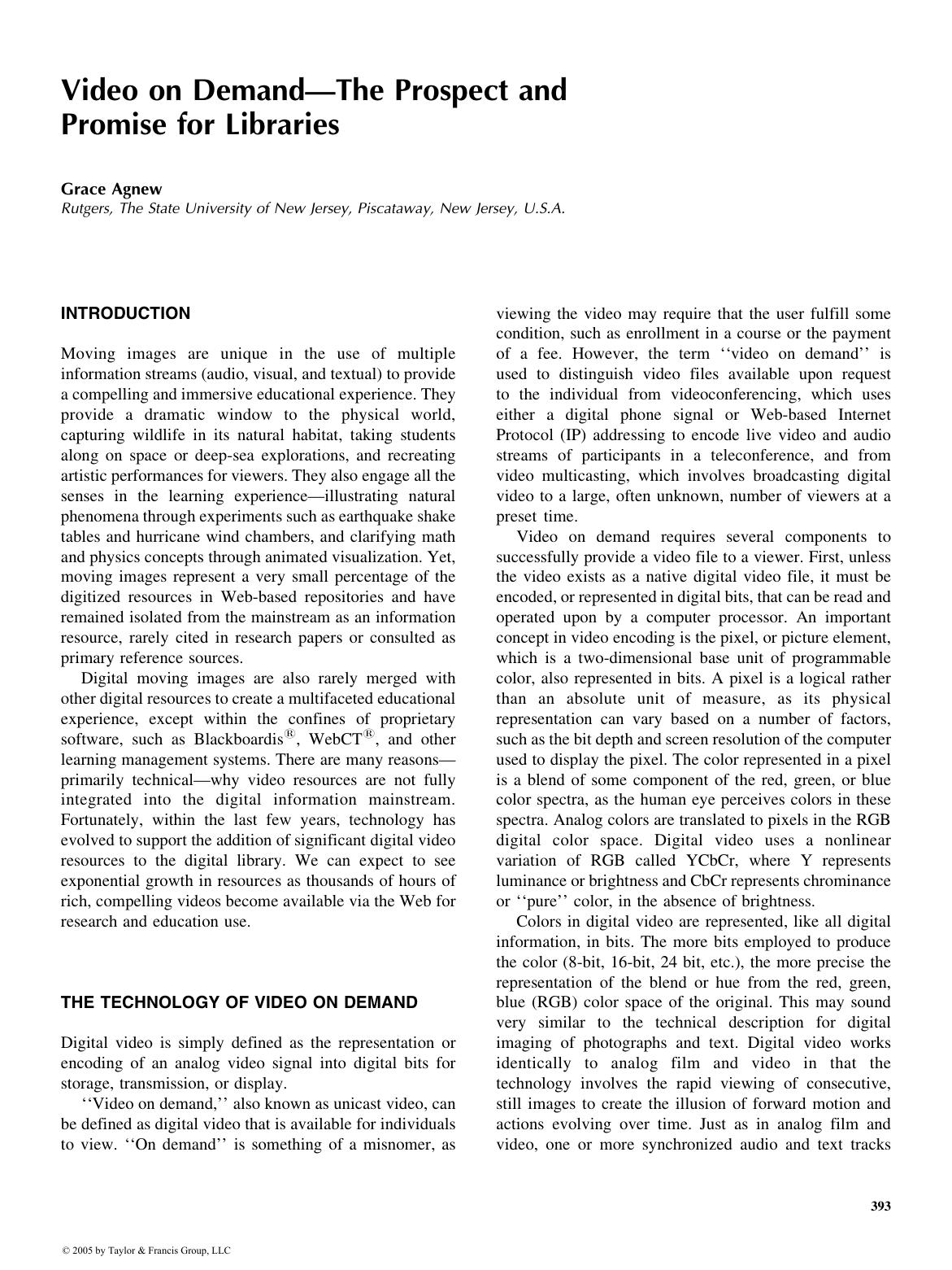 ENCYCLOPEDIA OF LIBRARY AND INFORMATION SCIENCE, SECOND EDITION by Grace Agnew