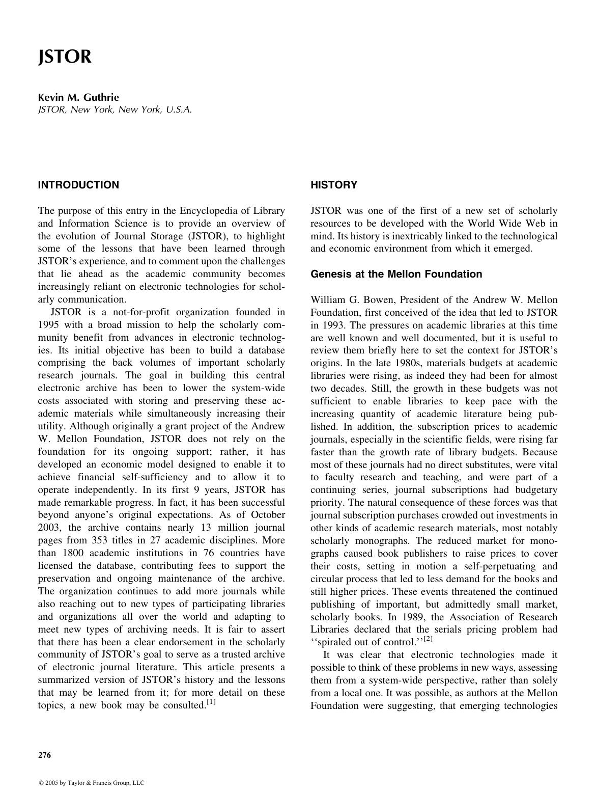ENCYCLOPEDIA OF LIBRARY AND INFORMATION SCIENCE, SECOND EDITION by Kevin M. Guthrie