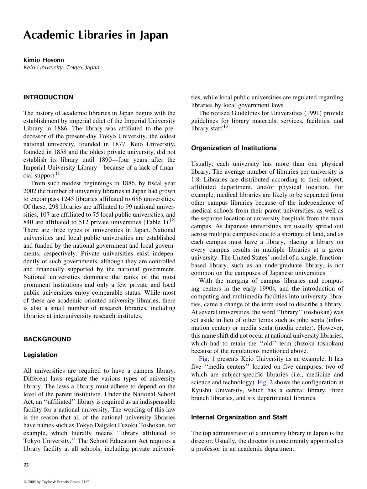 ENCYCLOPEDIA OF LIBRARY AND INFORMATION SCIENCE, SECOND EDITION by Kimio Hosono