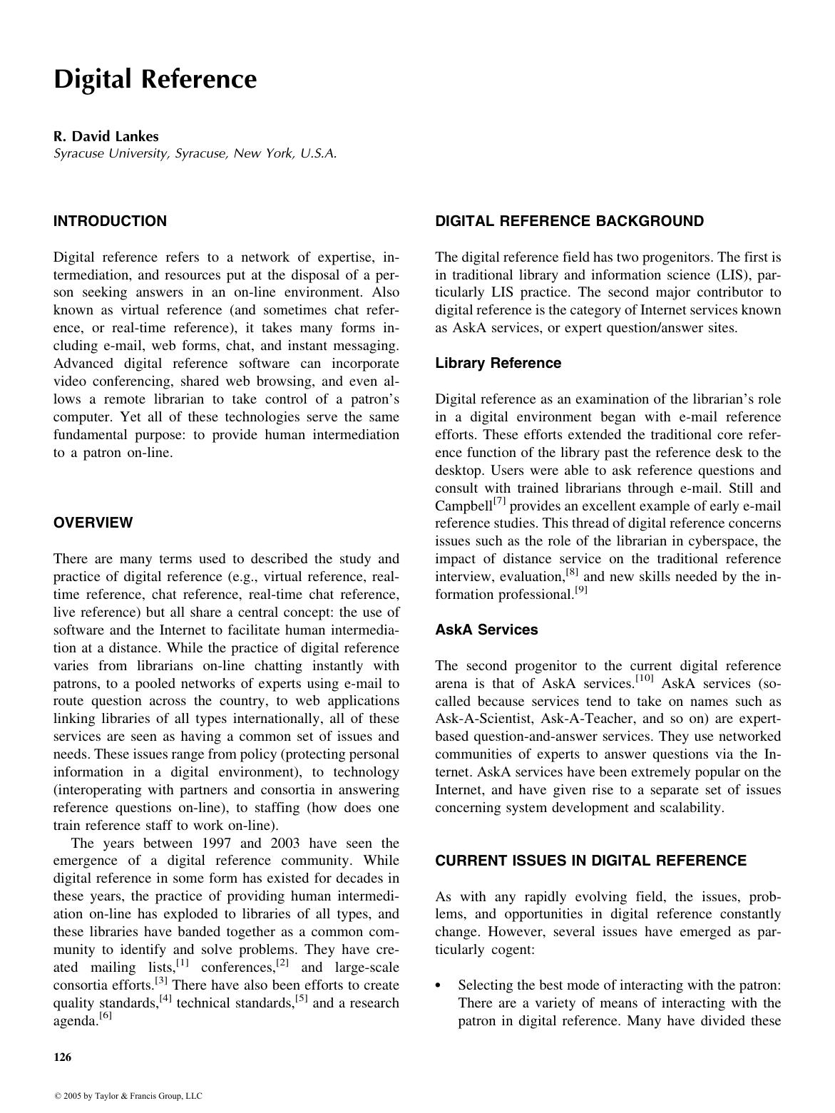 ENCYCLOPEDIA OF LIBRARY AND INFORMATION SCIENCE, SECOND EDITION by R. David Lankes