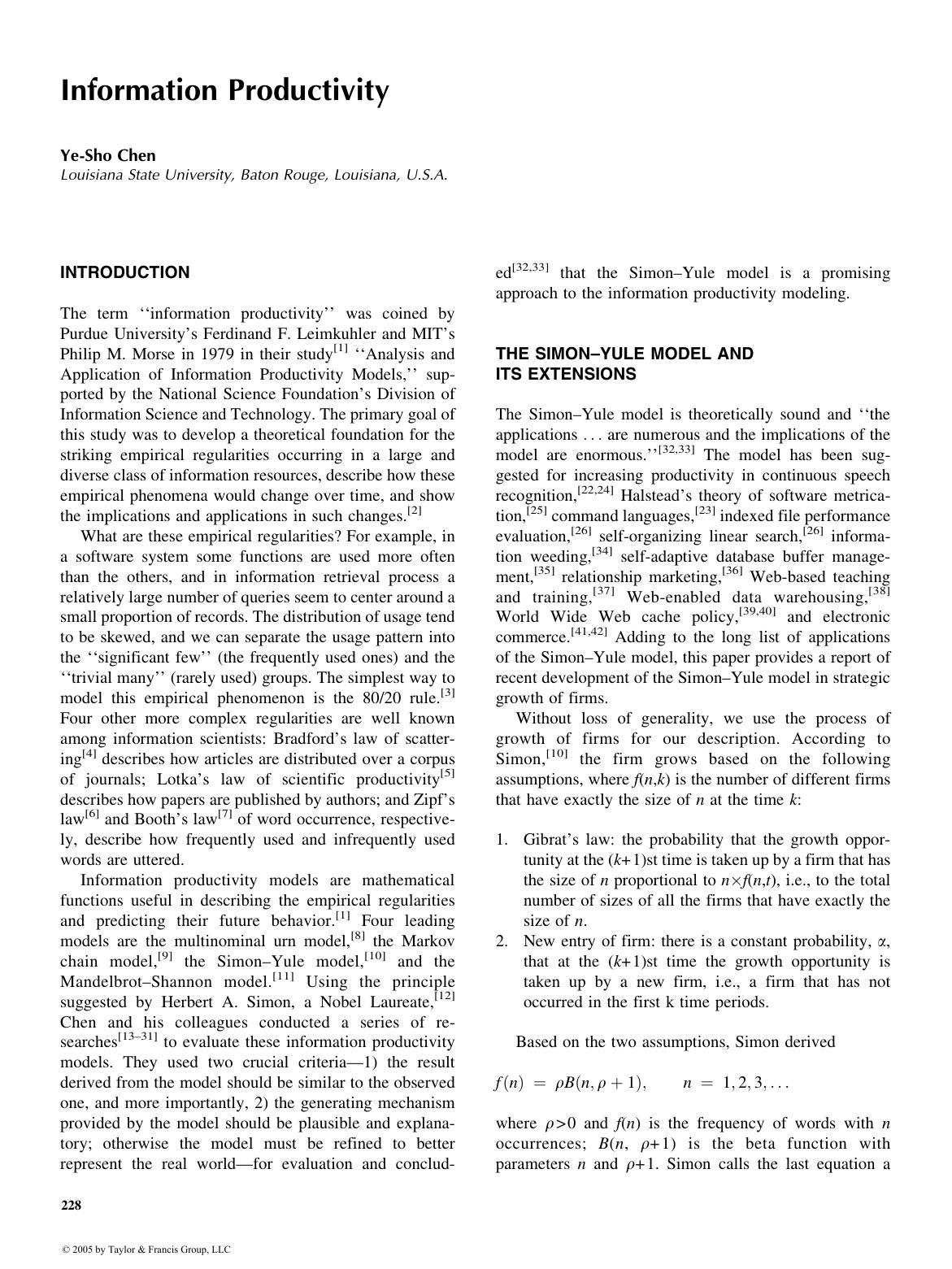 ENCYCLOPEDIA OF LIBRARY AND INFORMATION SCIENCE, SECOND EDITION by Ye-Sho Chen