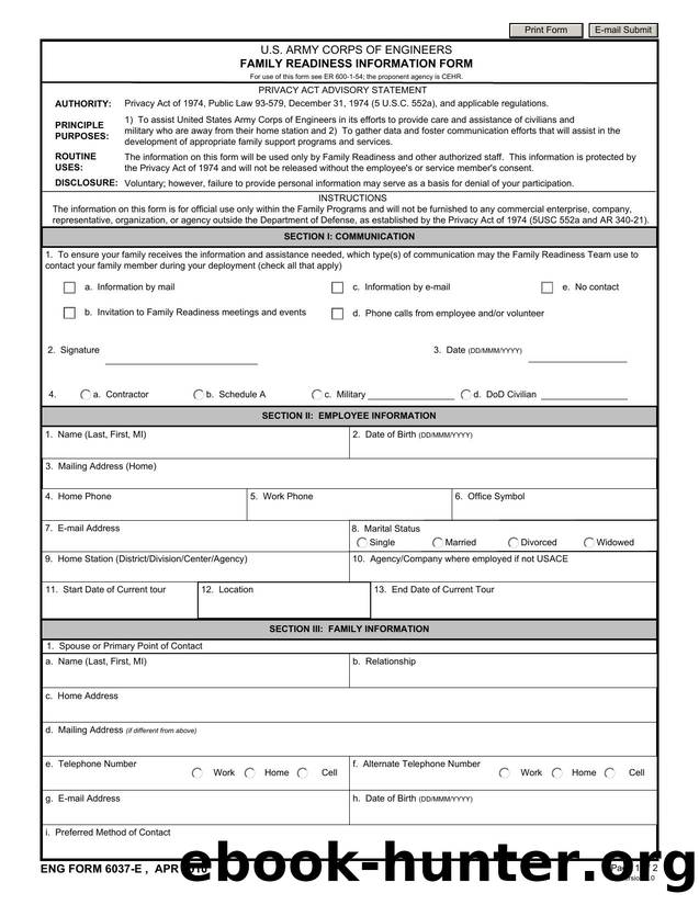 ENG Form 6037-E, USACE Family Readiness Information by Laura Breeden
