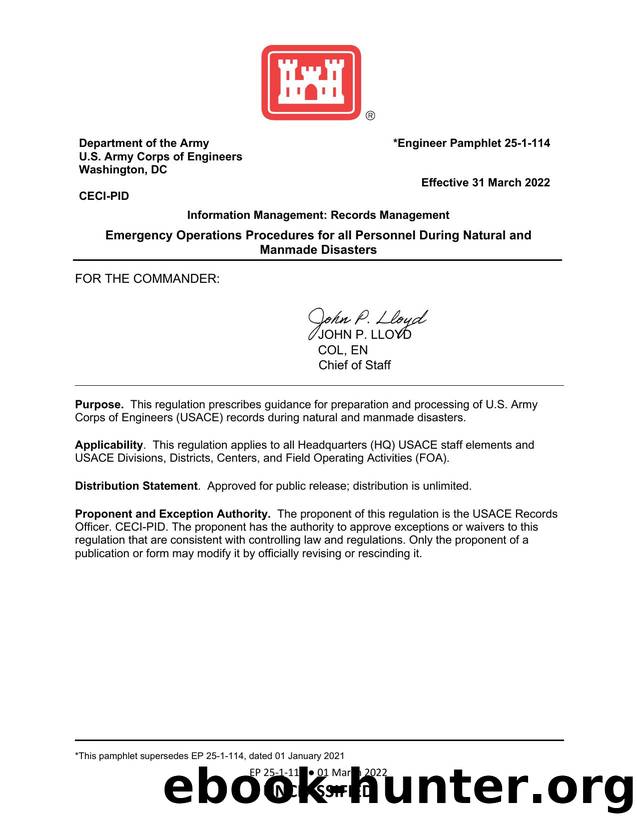 EP 25-1-114, Emergency Operations Procedures for all Personnel During Natural and Man-made Disasters by Kathryn< CECI-PID
