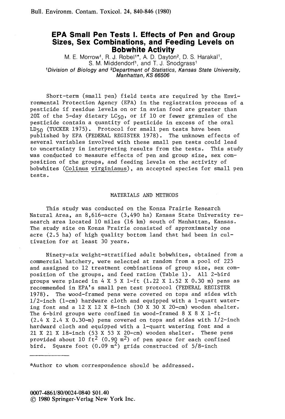 EPA small pen tests I. Effects of pen and group sizes, sex combinations, and feeding levels on bobwhite activity by Unknown