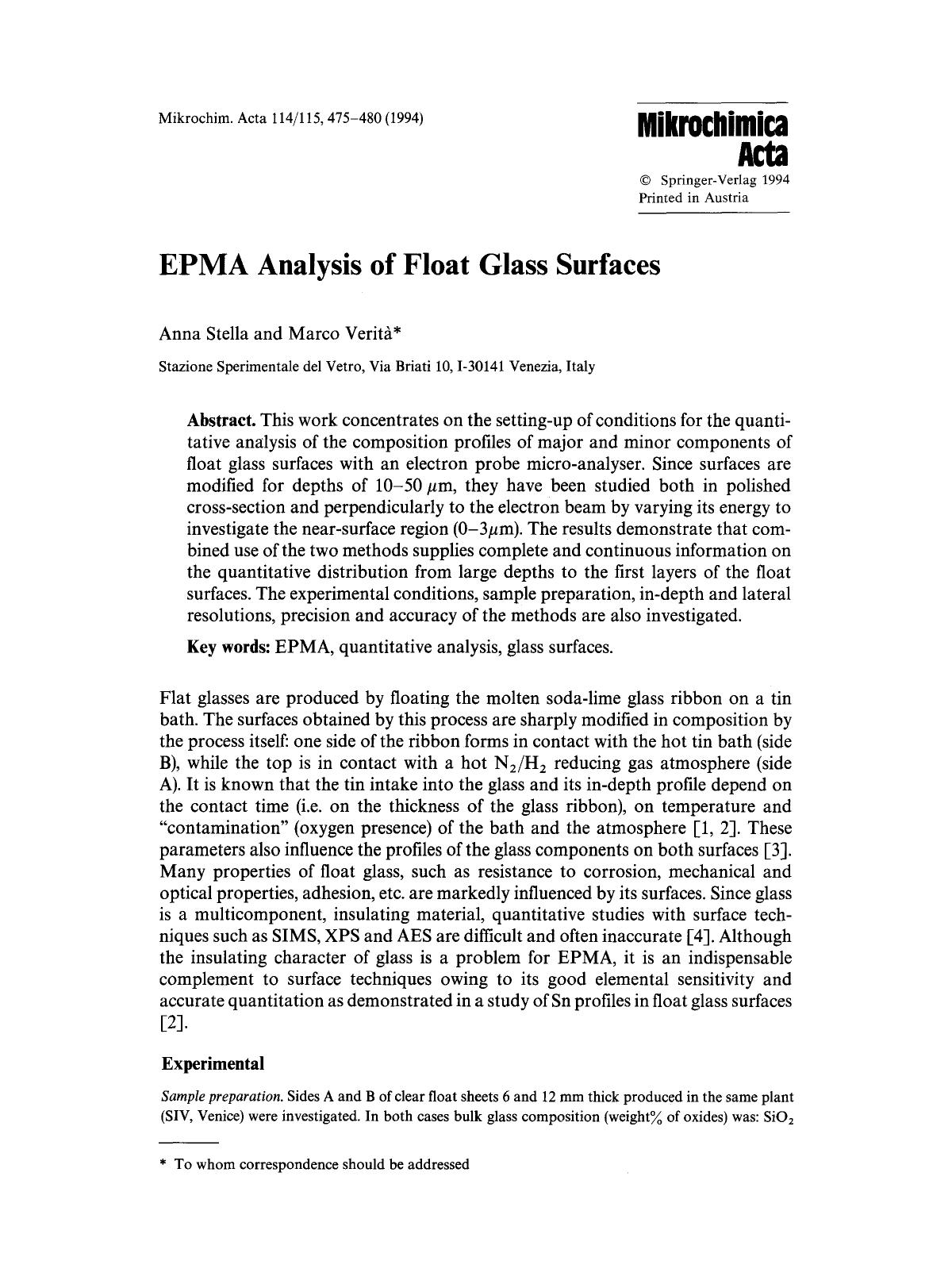 EPMA analysis of float glass surfaces by Unknown