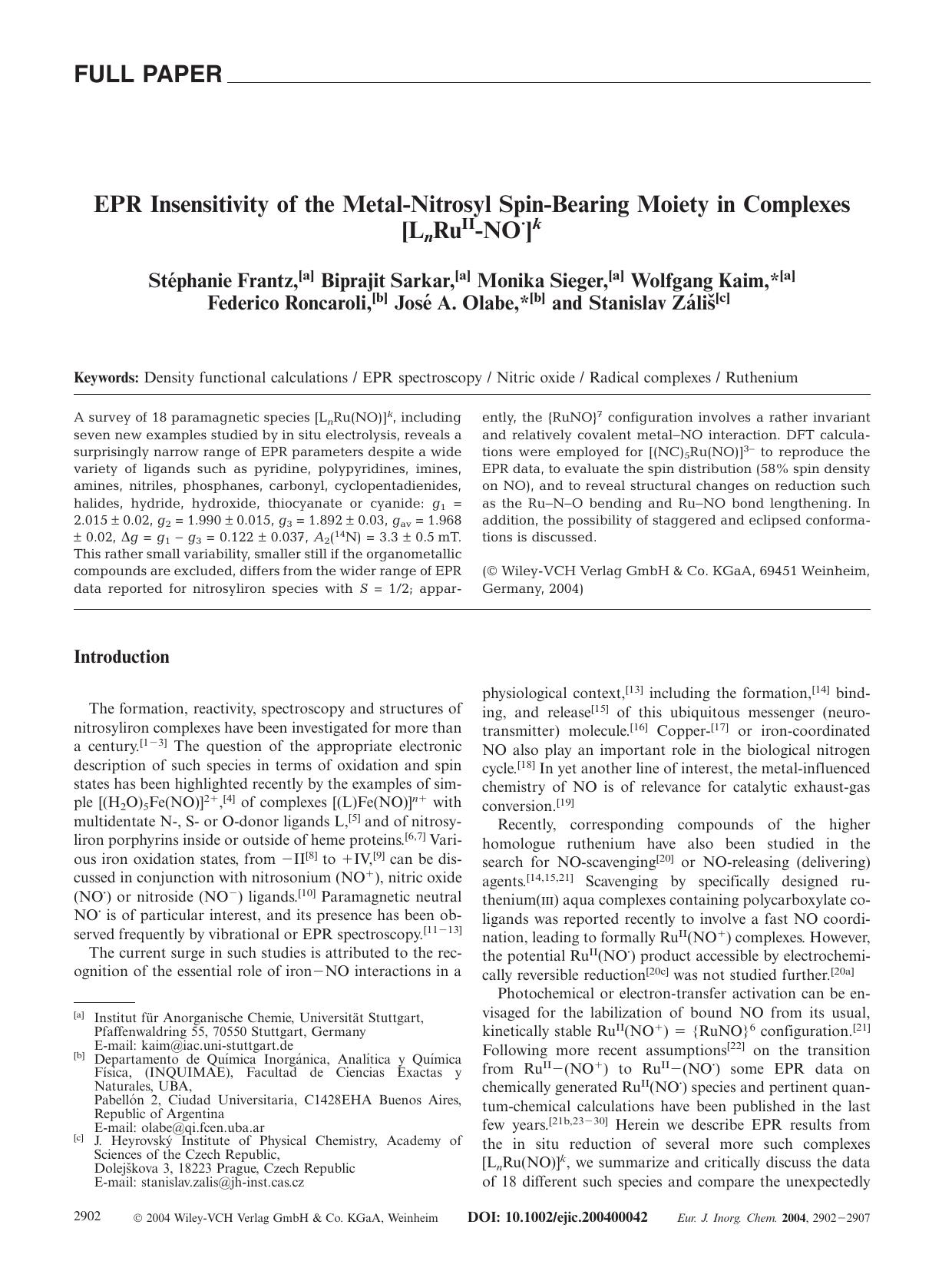 EPR Insensitivity of the Metal-Nitrosyl Spin-Bearing Moiety in Complexes [LnRuII-NOÂ·]k by Unknown