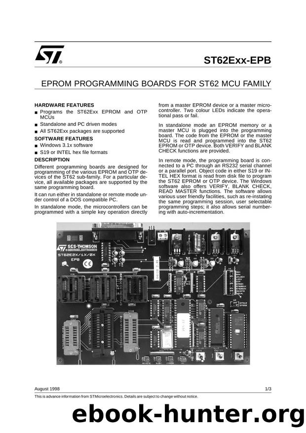 EPROM PROGRAMMING BOARDS FOR ST62 MCU FAMILY by STMicroelectronics