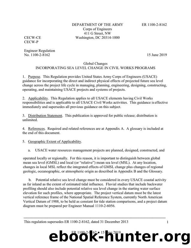 ER 1100-2-8162:, Global Changes: Incorporating Sea Level Change In Civil Works Programs by CECW-CE/ CECW-P