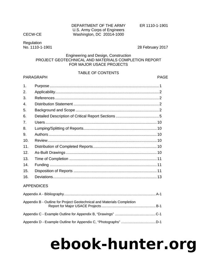 ER 1110-1-1901 Project Geotechnical and Materials Completion Report for Major USACE Projects by CECW-CE