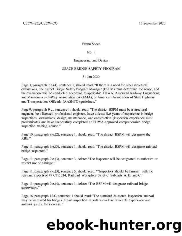 ER 1110-2-111, USACE Bridge Safety Program. by CECW-EC/CECW-CO