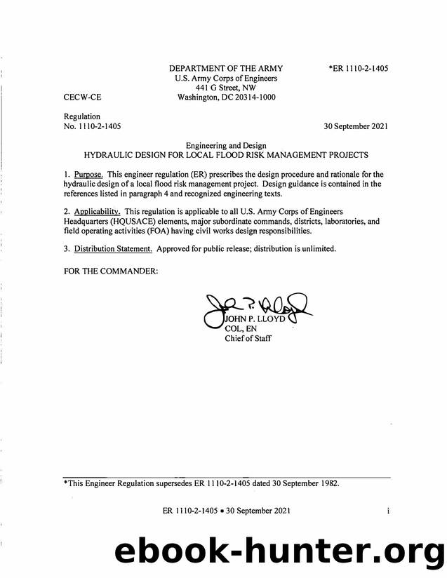 ER 1110-2-1405, Hydraulic Design for Local Flood Risk Management Projects by CECW-CE