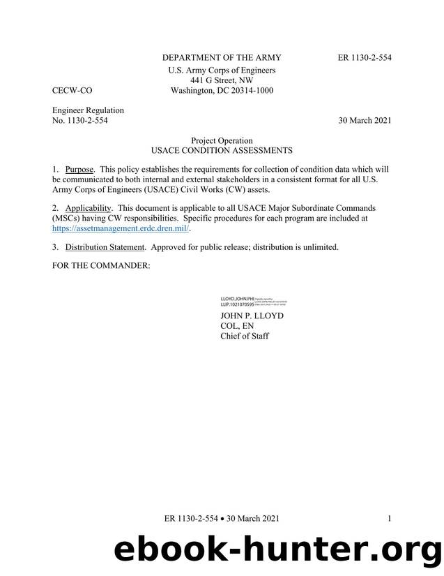 ER 1120-2-554, USACE Condition Assessments by CECW-CO