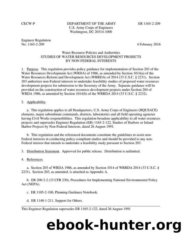ER 1165-2-209 Studies of Water Resources Development Projects by Non-Federal Interest by CECW-P