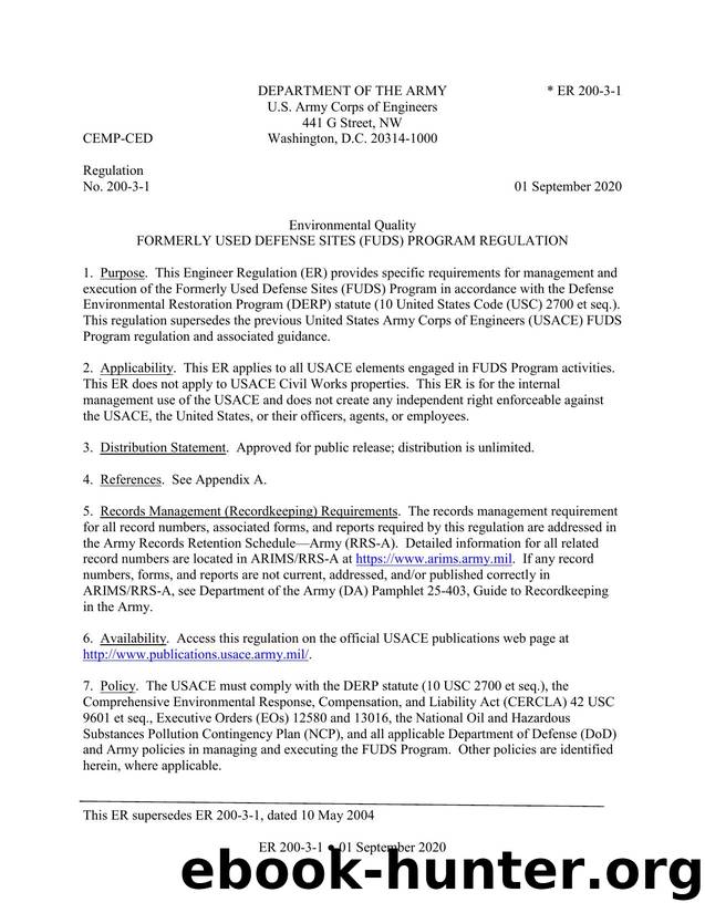 ER 200-3-1, Formerly Used Defense Sites (FUDS) Program Regulation by CEMP-CED