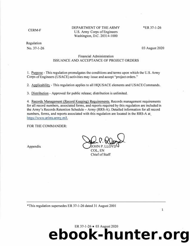 ER 37-1-26, Financial Administration Issuance And Acceptance Of Project Orders by CERM-B