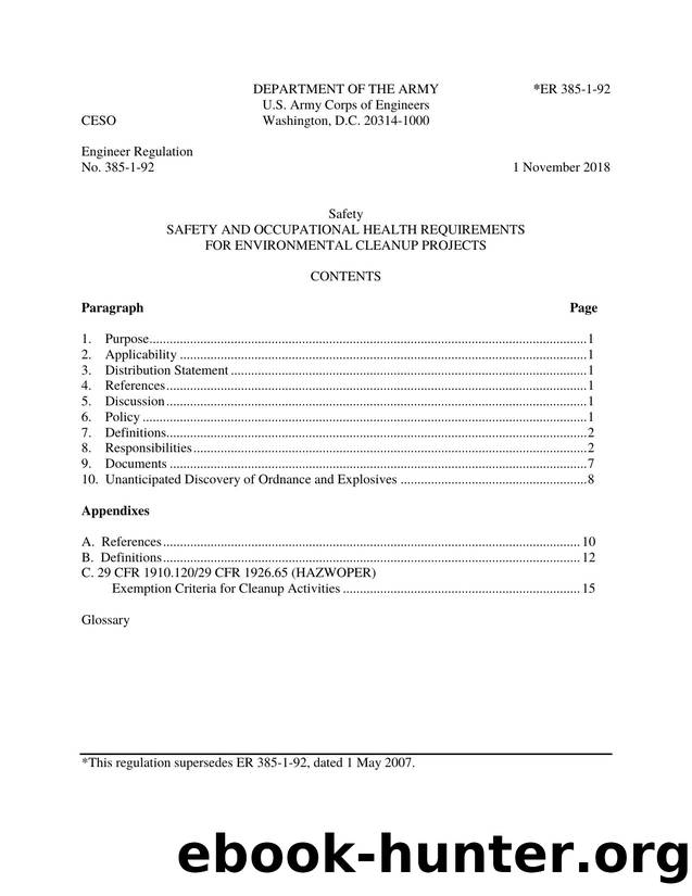 ER 385 1 92, Safety and Occupational Health Requirements for Environmental Cleanup Projects by CESO