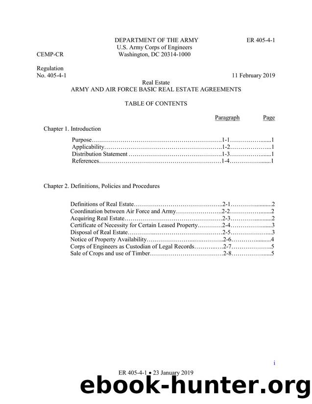 ER 405-4-1: Army and Air Force Basic Real Estate Agreements by CEMP-CR