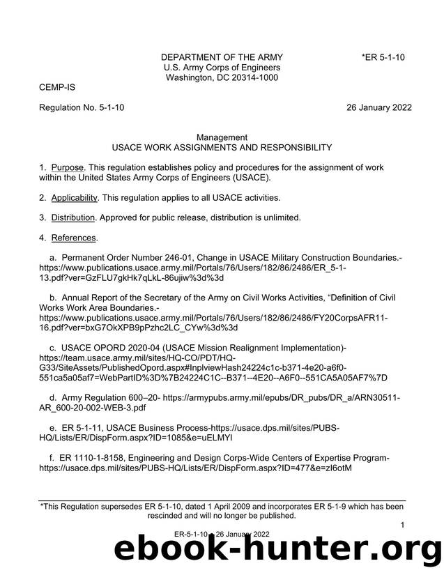 ER 5-1-10, USACE WORK ASSIGNMENTS AND RESPONSIBILITY by CEMP-IS
