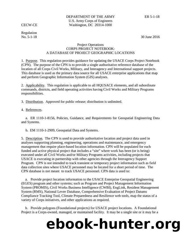 ER 5-1-18 CORPS PROJECT NOTEBOOK: A DATABASE OF PROJECT GEOGRAPHIC LOCATIONS by CECW-CE