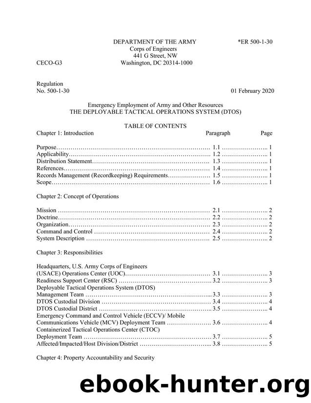 ER 500-1-30, Emergency Employment of Army and Other Resources-The Deployable Tactical Operations System (DTOS) by CECO-G3