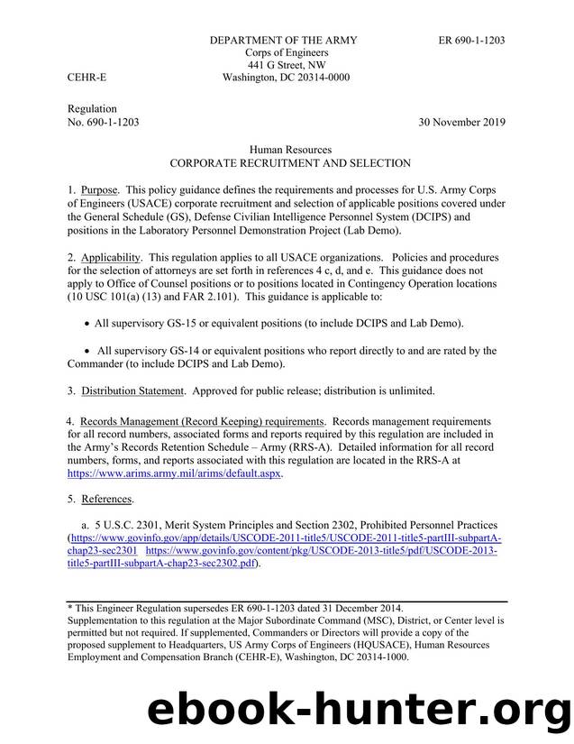 ER 690-1-1203, Corporate Recruitment and Selection by CEHR-E