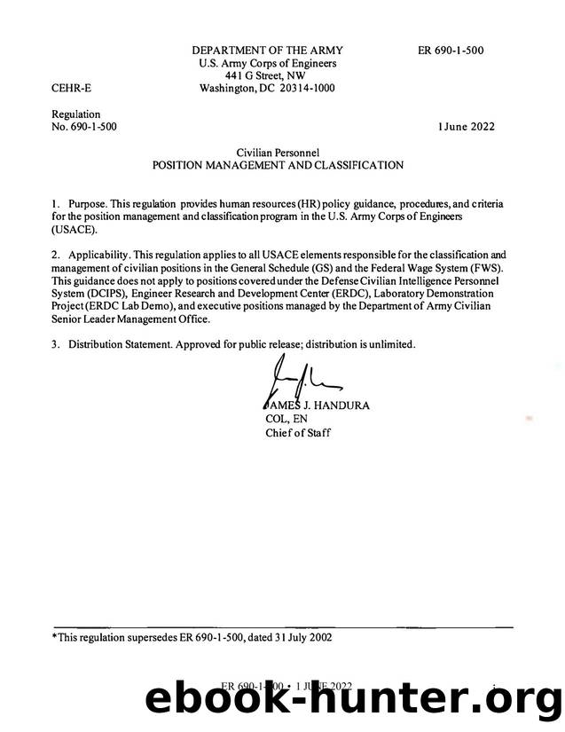 ER 690-1-500, Position Management and Classification. by CEHR-E